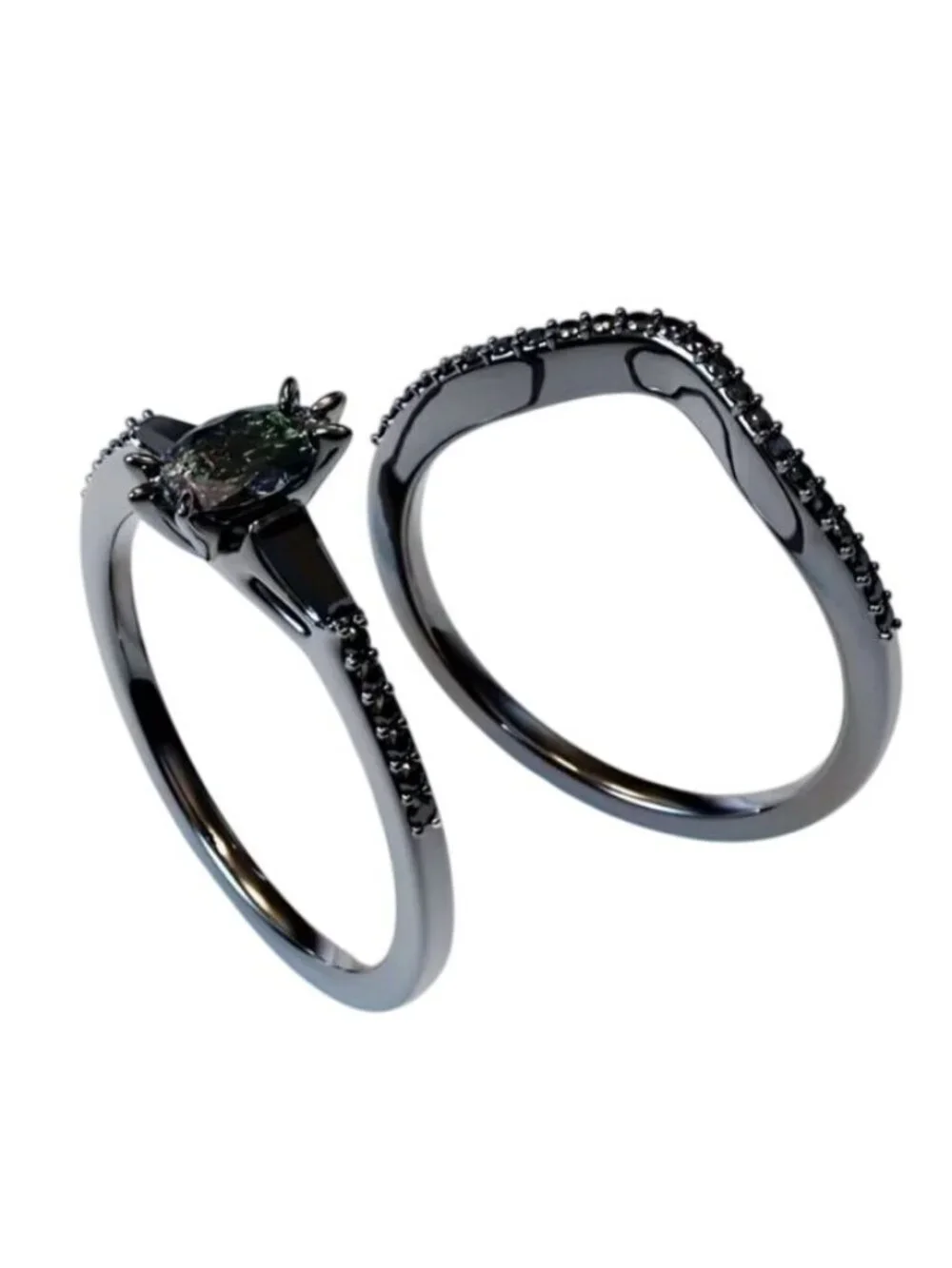 Marquise Cut Alexandrite Engagement Wedding Stacked 2 Ring Set in Rhodium